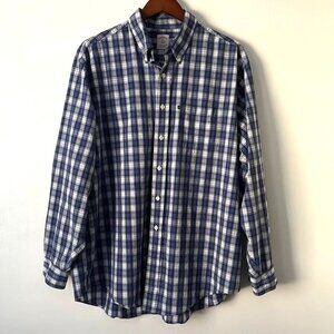 Brooks Brothers men’s button-up shirt XL plaid blue Business Casual
